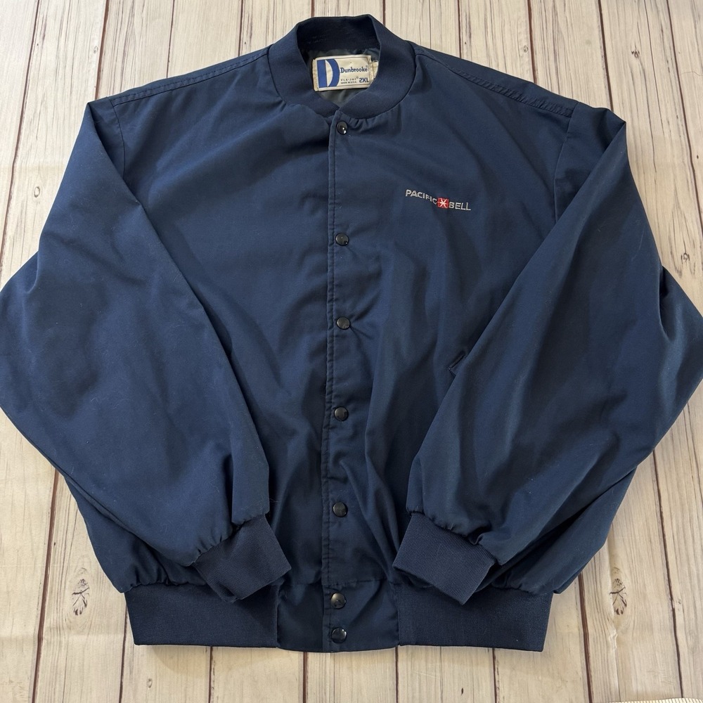 Vintage Pacific Bell Dunbrooke Bomber Jacket USA Made 2XL Snap Workwear